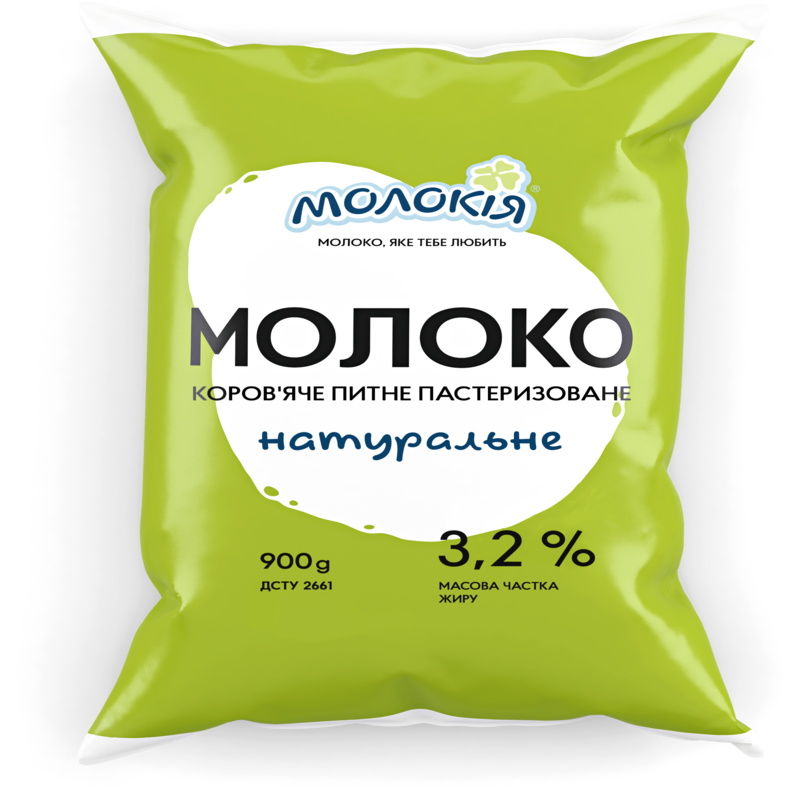 Молоко пастеризоване 3,2% плівка 0,9кг Молокія